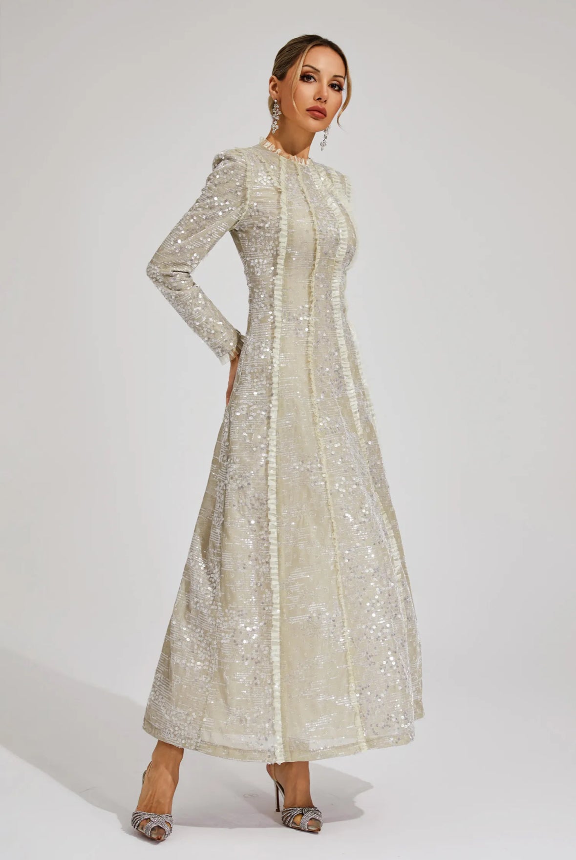 Laurine Sequin Long Sleeve Gown