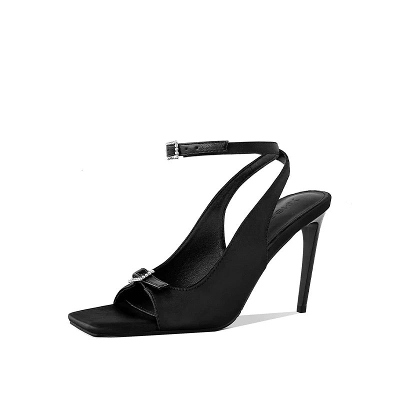 Celeste Satin Ankle Strap Slingback Heels