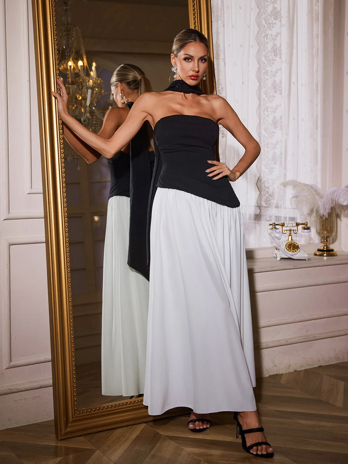 Monochrome Slit Maxi Dress
