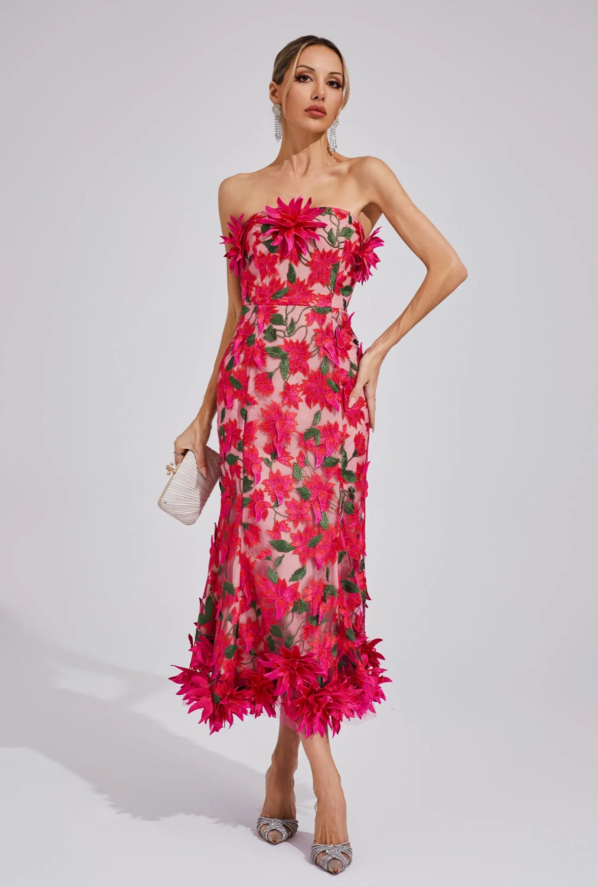 Rosalia 3D Flower  Lace Midi Dress