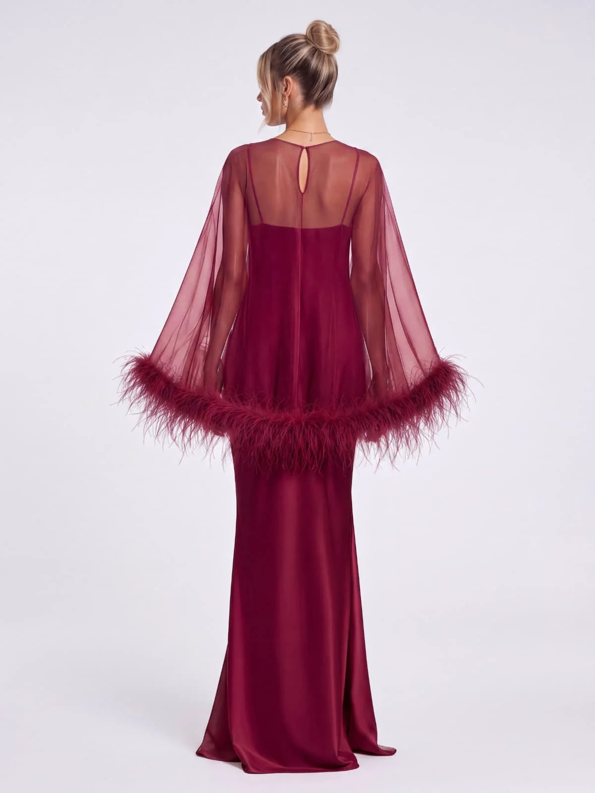 Amara Feather Cape Maxi Dress