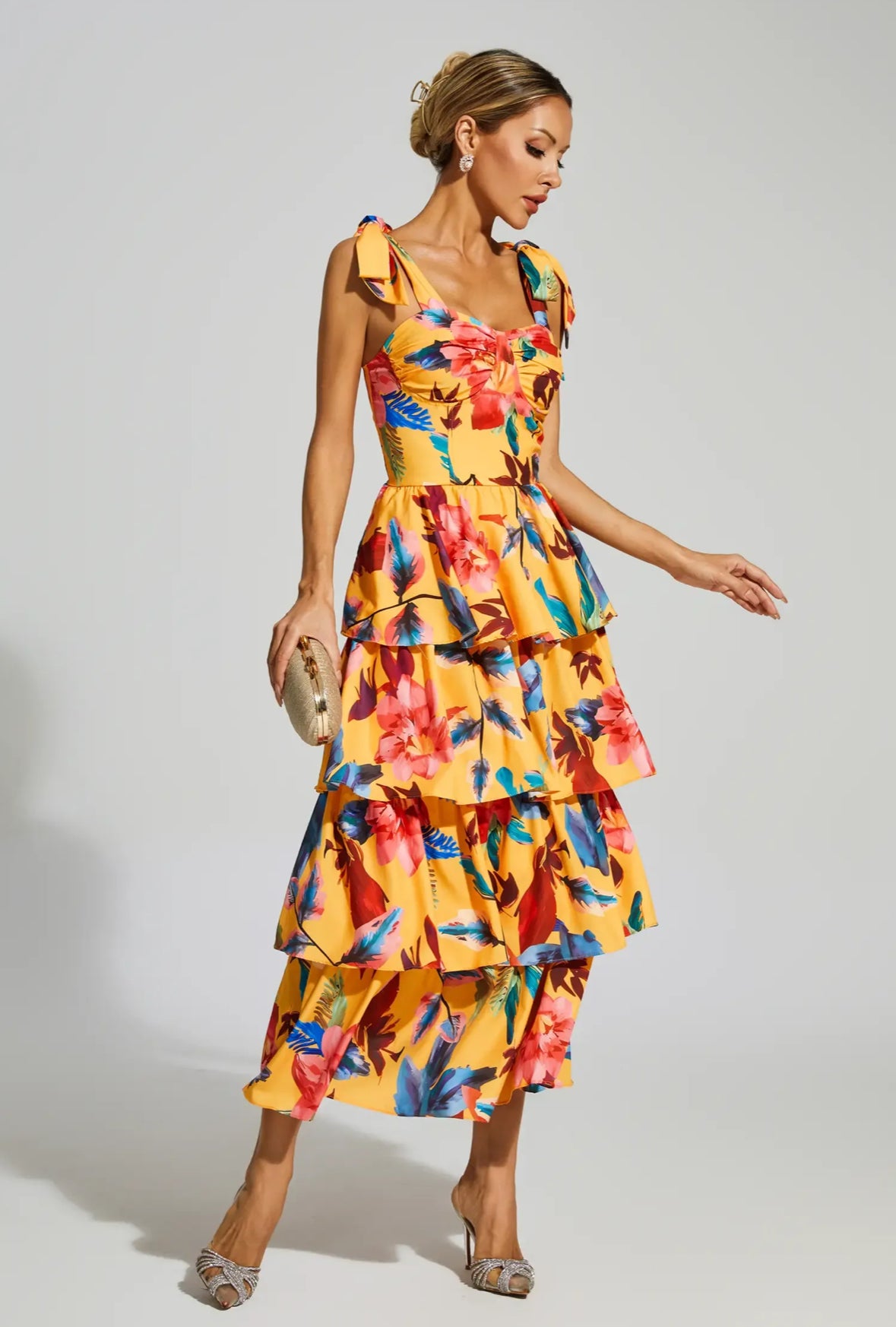 Floral tiered slip midi dress