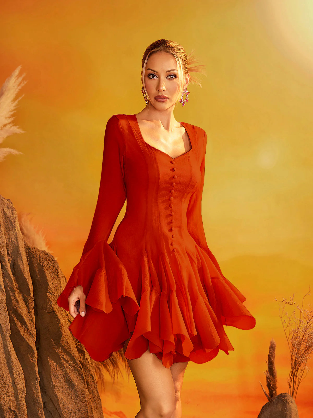 Lila Bell Ruffle Flare Mini Dress