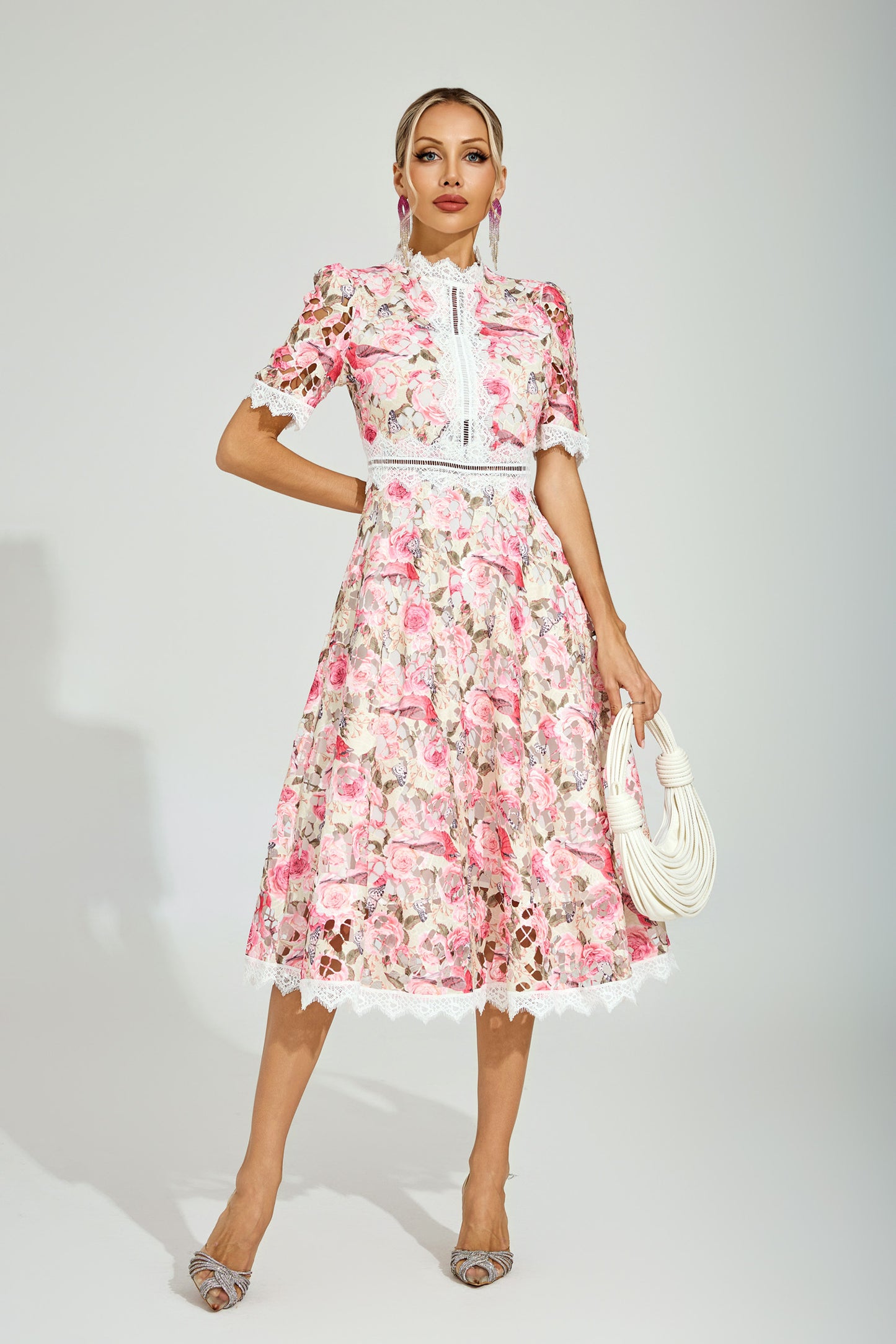 Rose Éclat Lace Midi Dress