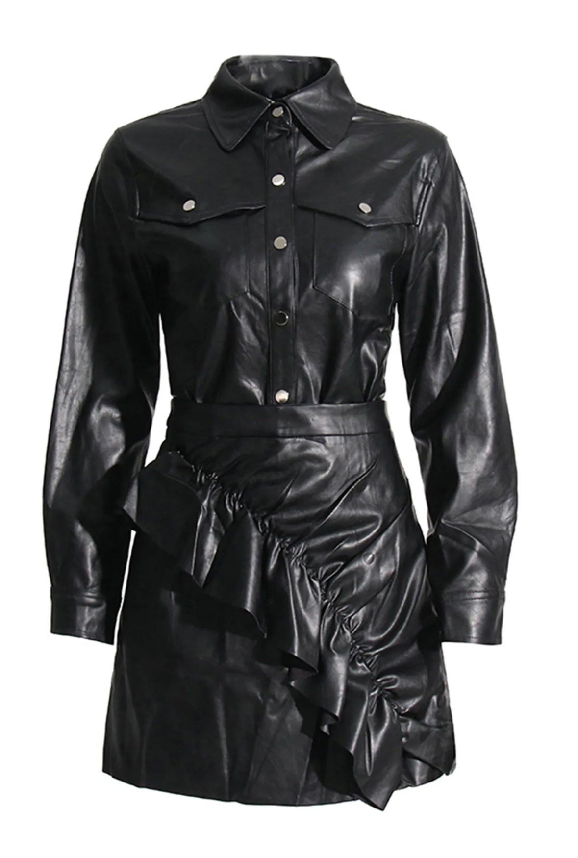 Black leather shirt & skirt set