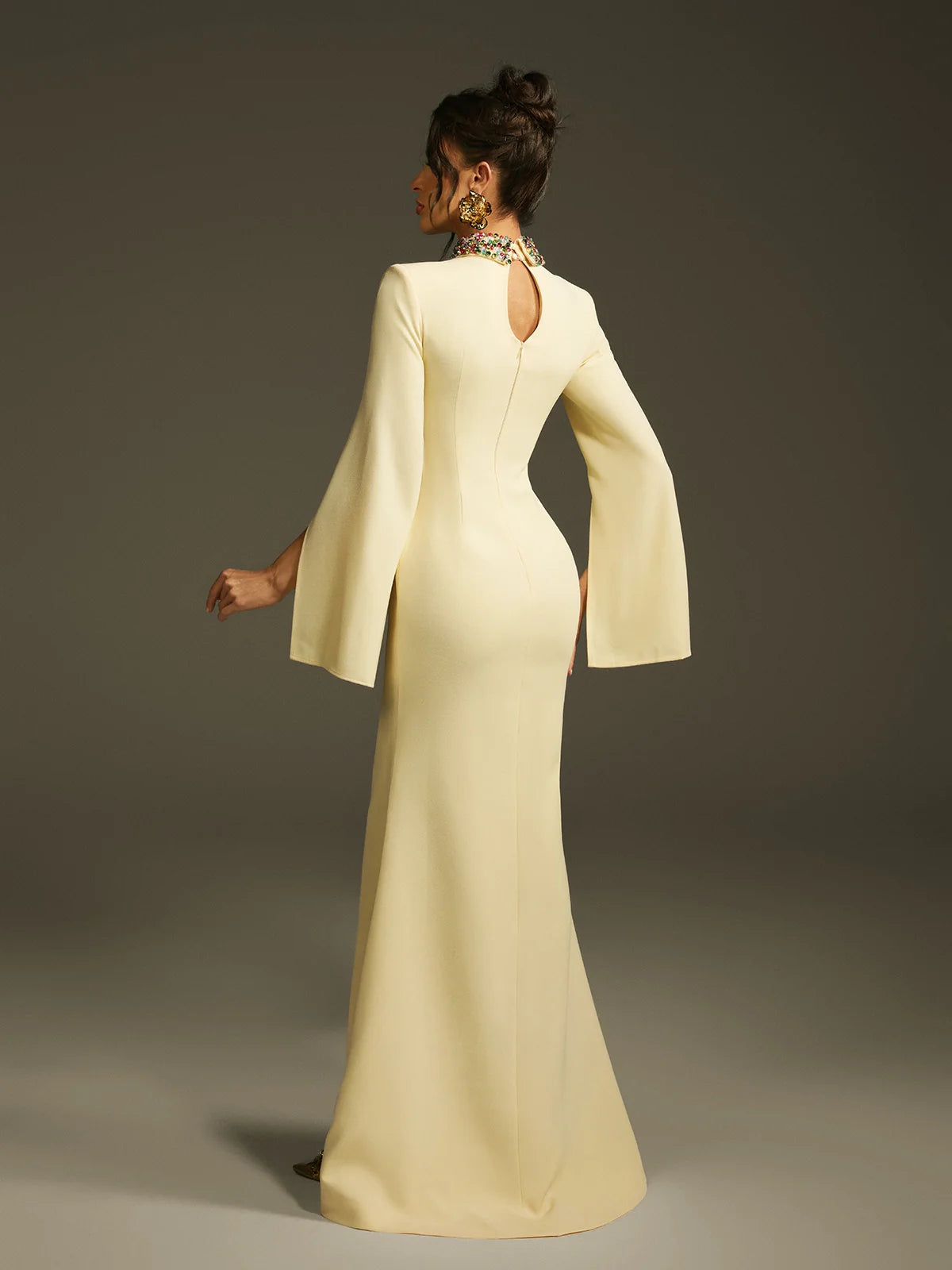 Aurora Crystal Collar Cape Gown