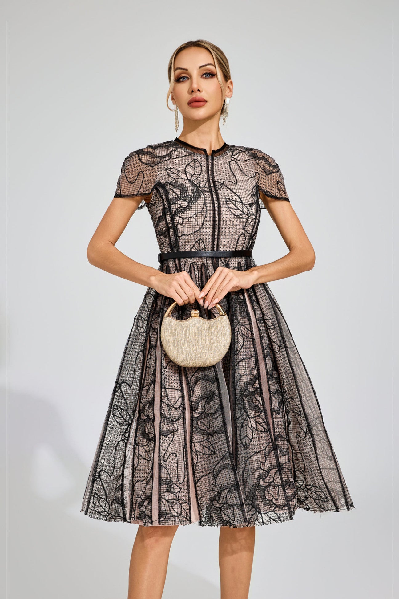 Noire Fleur Embroidered Mesh Dress