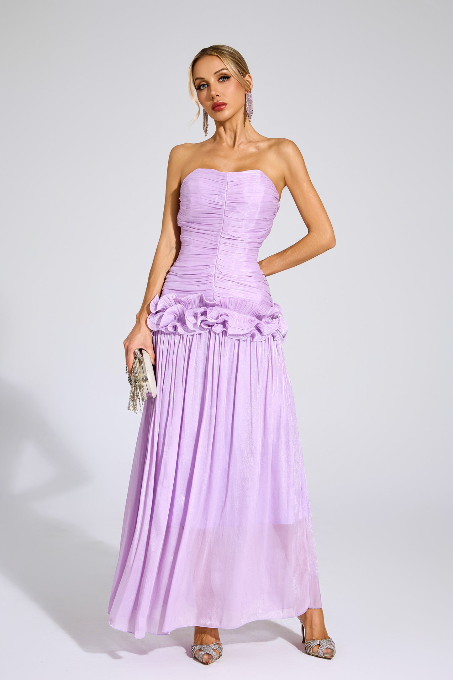 Lila Bloom Ruffle Strapless Gown