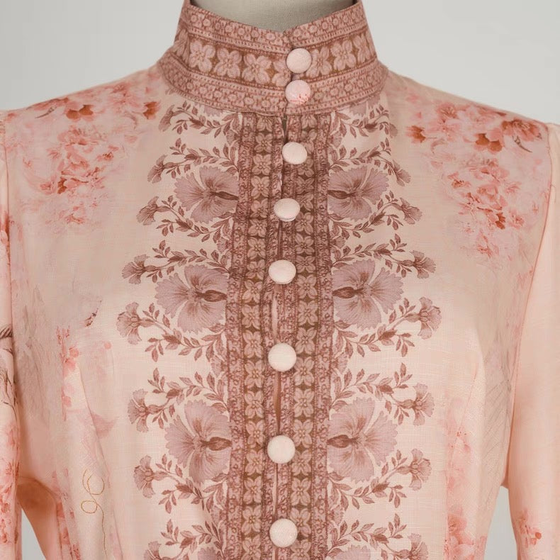 Floral Mandarin Embroidered Dress