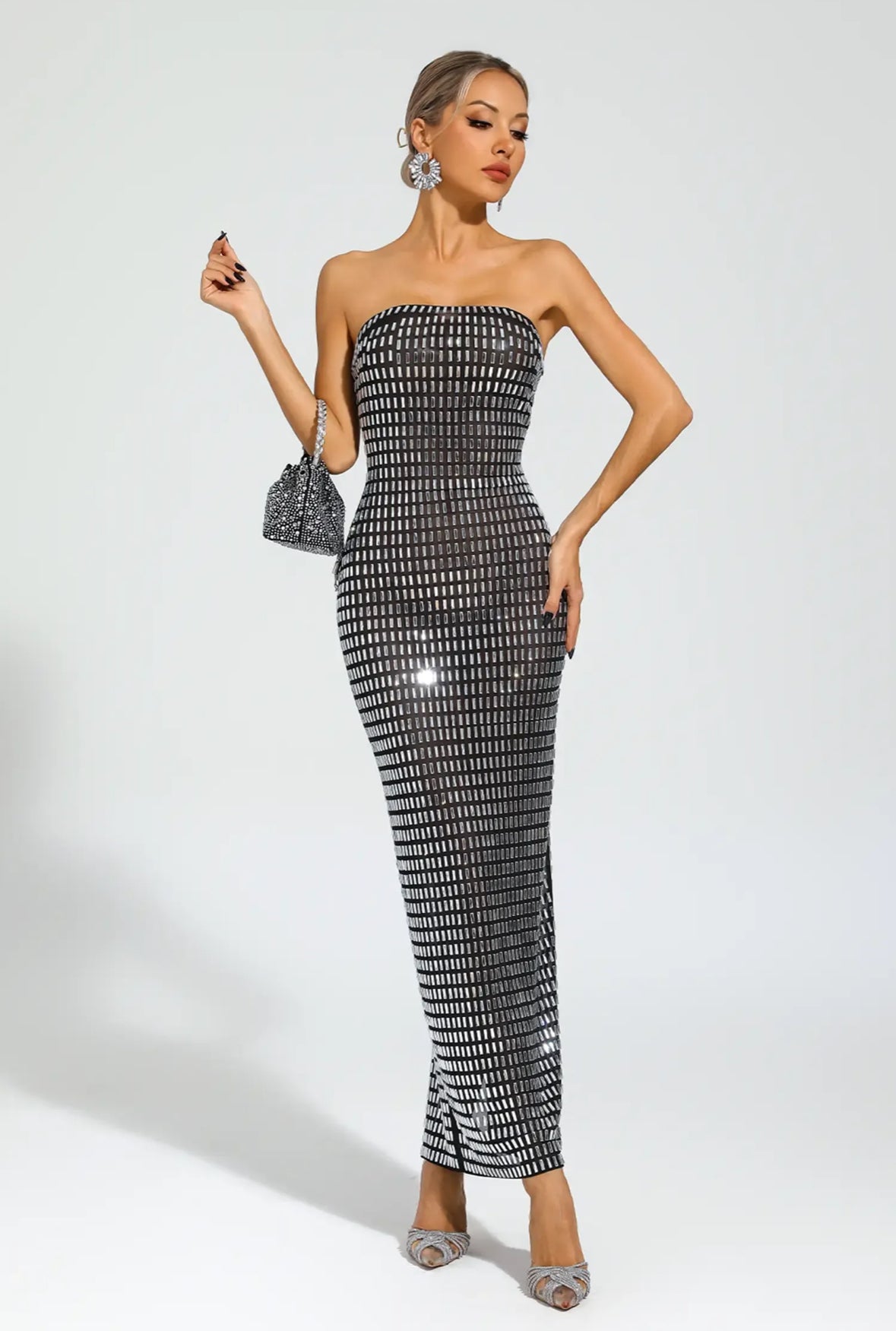 Rhinestone Mesh maxi dress