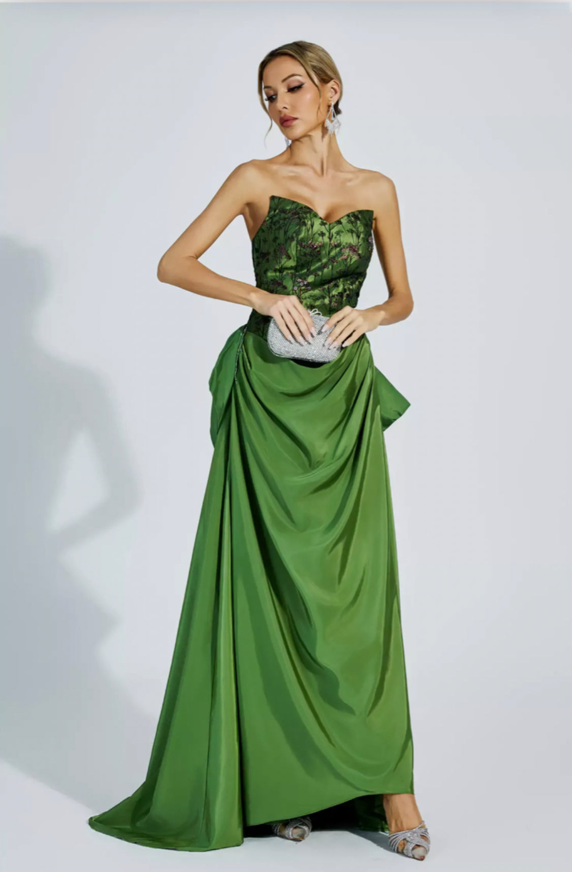 ダルセ グリーン リボン マキシドレス