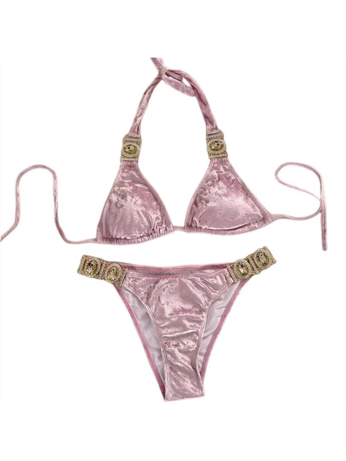 Rhinestone velvet bikini