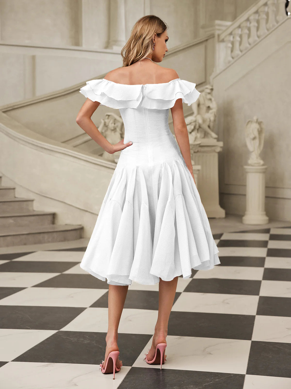 Amélie Off Shoulder Ruffle Midi Dress