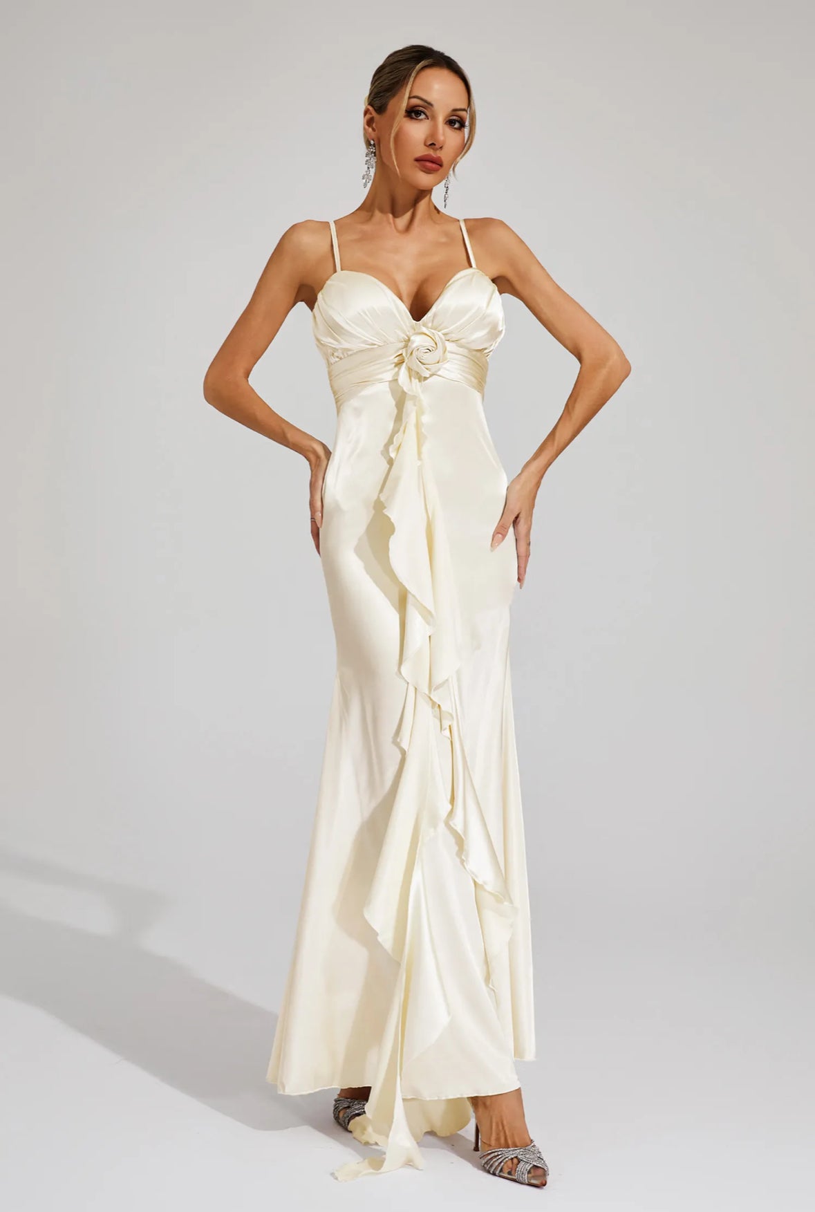 Rosé Satin Drape Gown