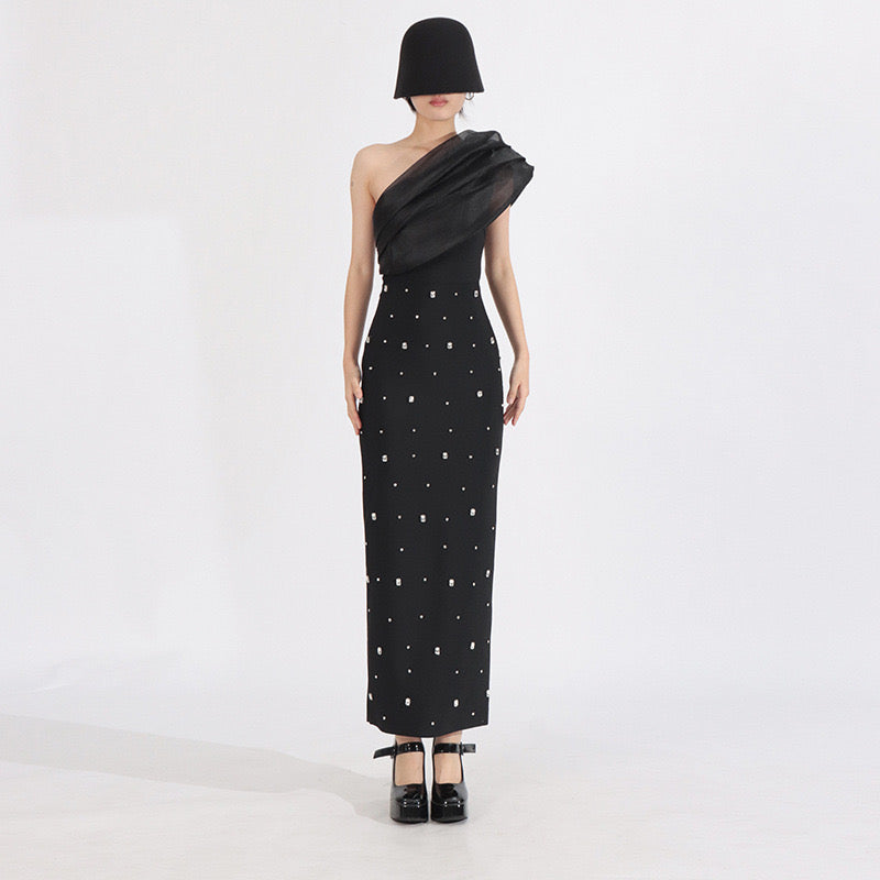 Crystal one shoulder maxi dress