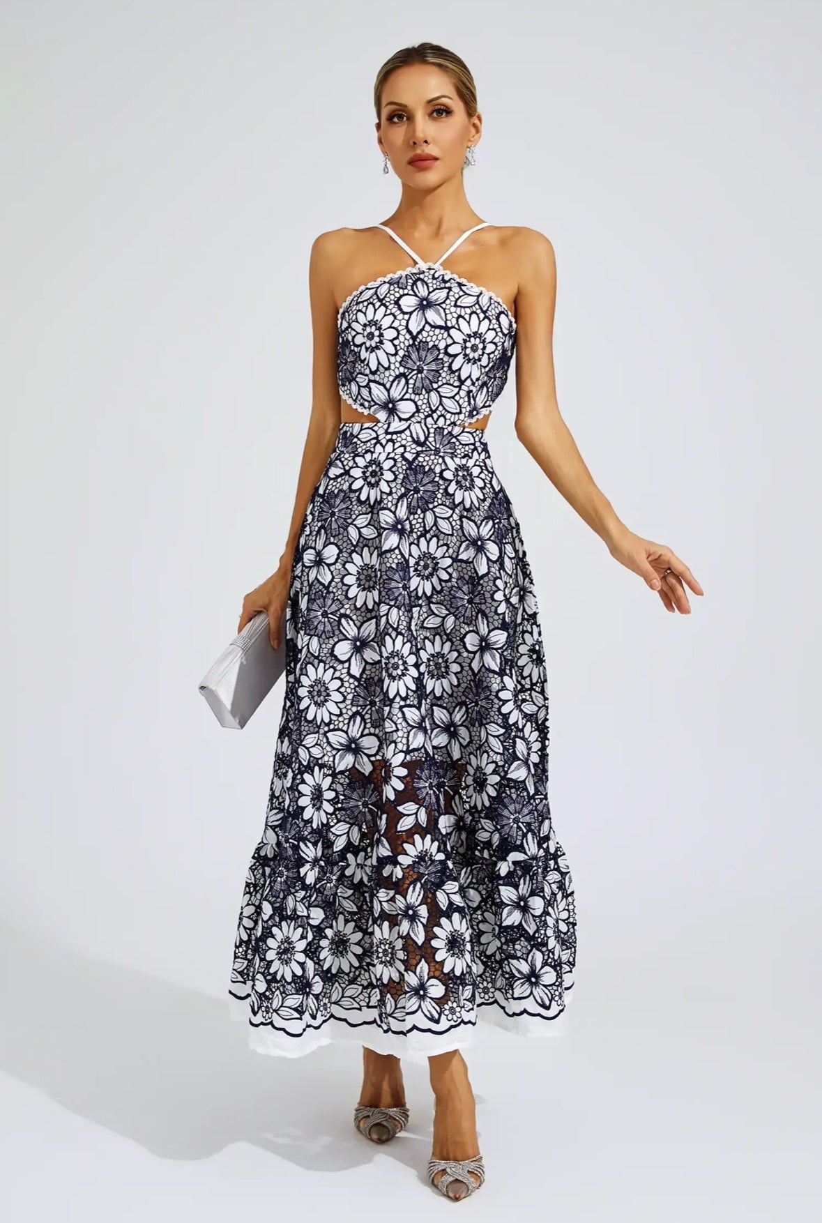 Fiora Embroidered Lace Midi Dress