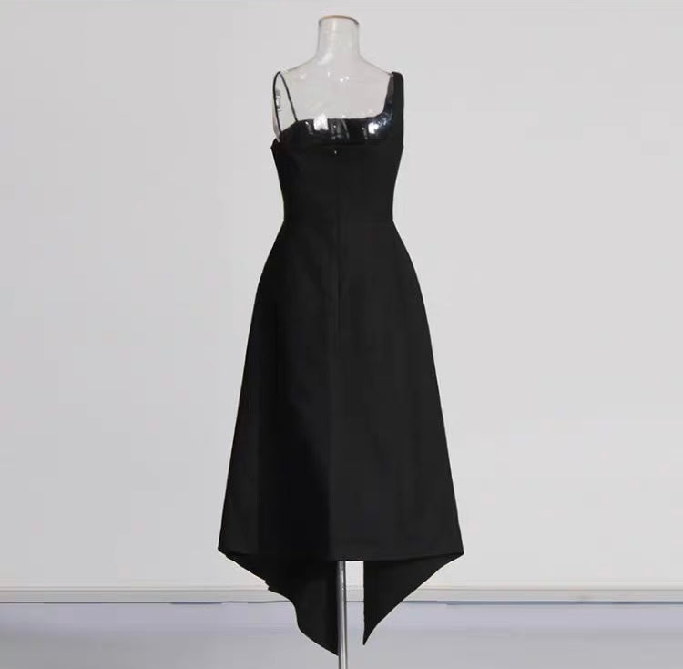 Noir Éclat Asymmetric Cape Dress