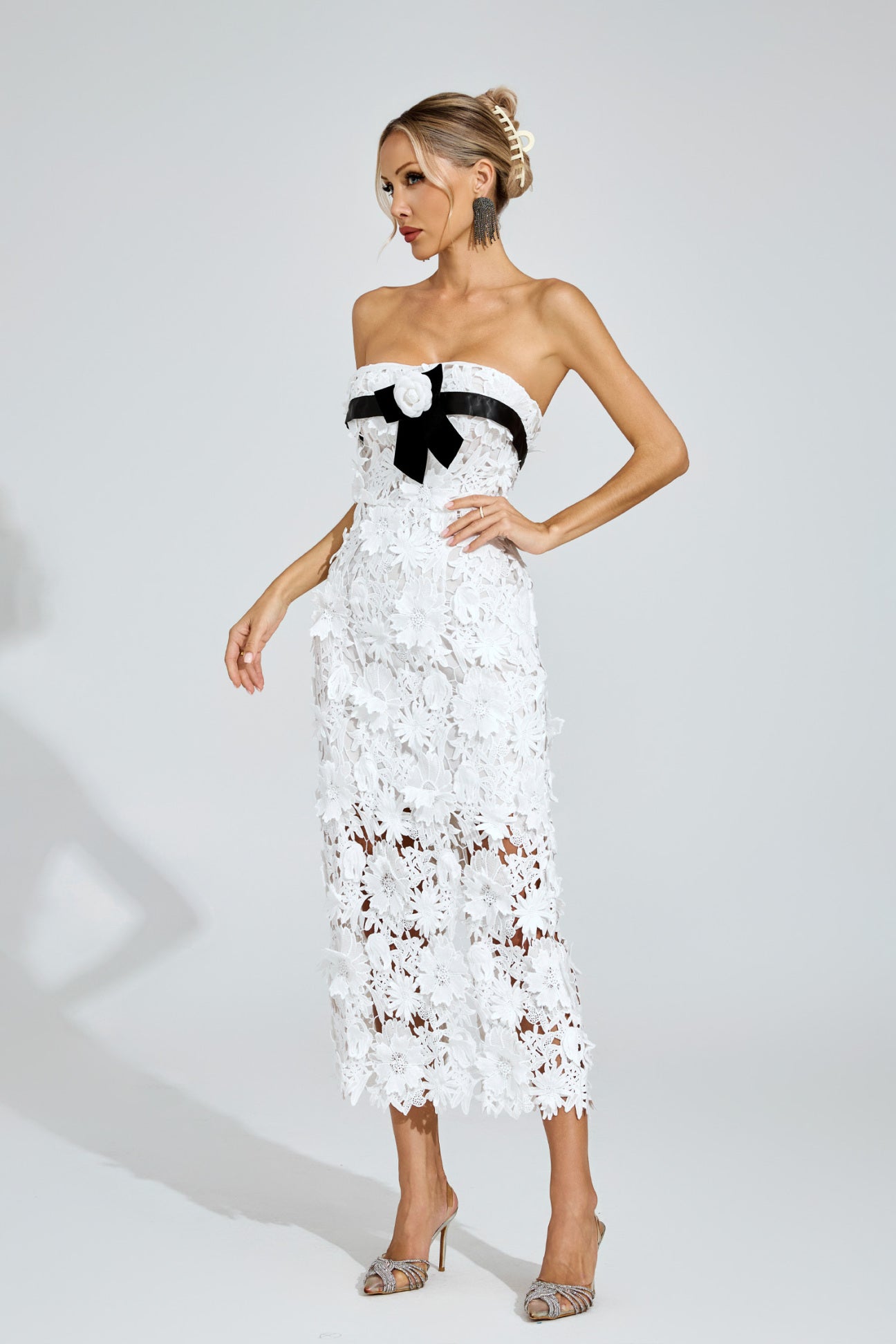 Camille Floral Appliqué Midi Dress