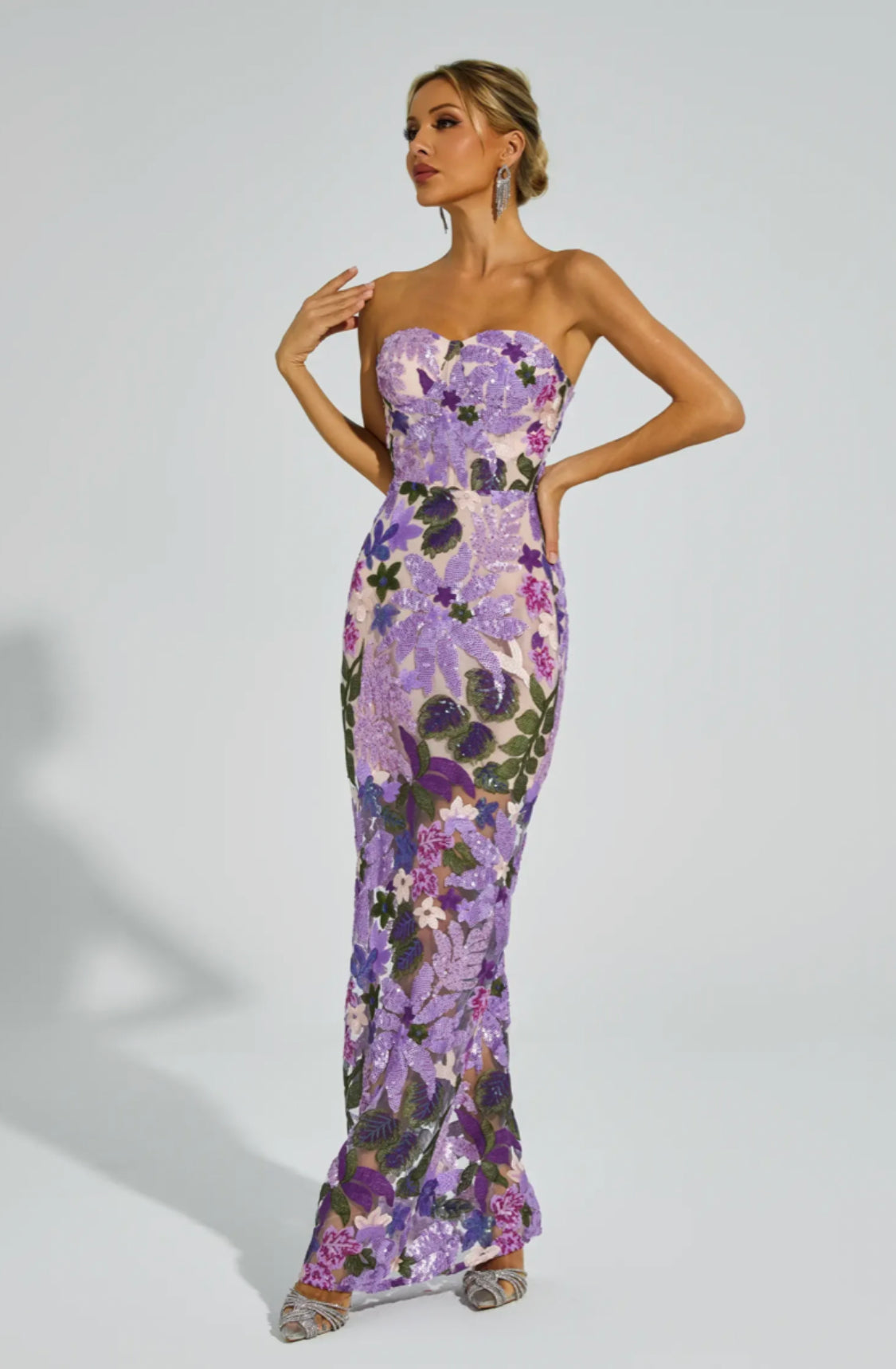 Kevine purple flower maxi dresssize S