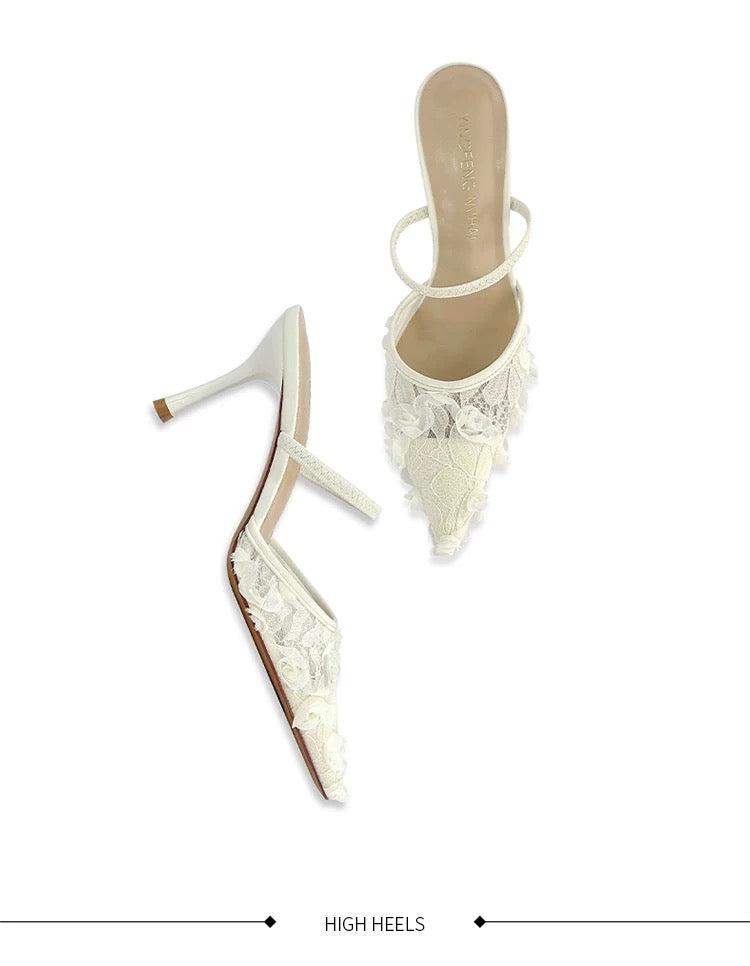 Amélie Lace Embroidered Mule Heels