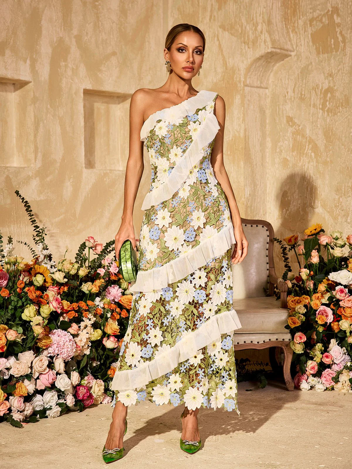Gardenia One Shoulder Floral Gown