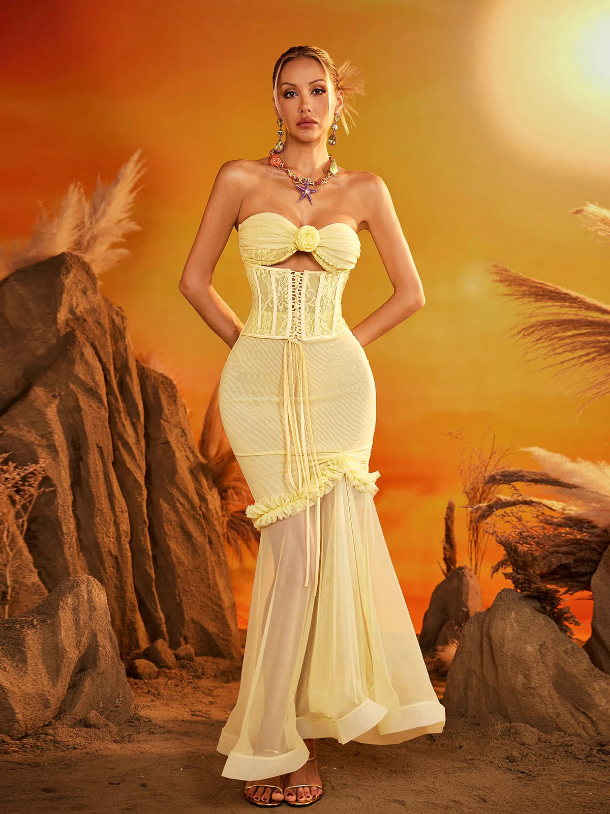 Yellow Corset Tulle Gown