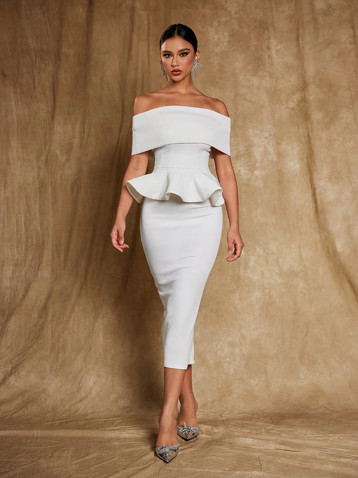 Off shoulder flounce top & skirt set