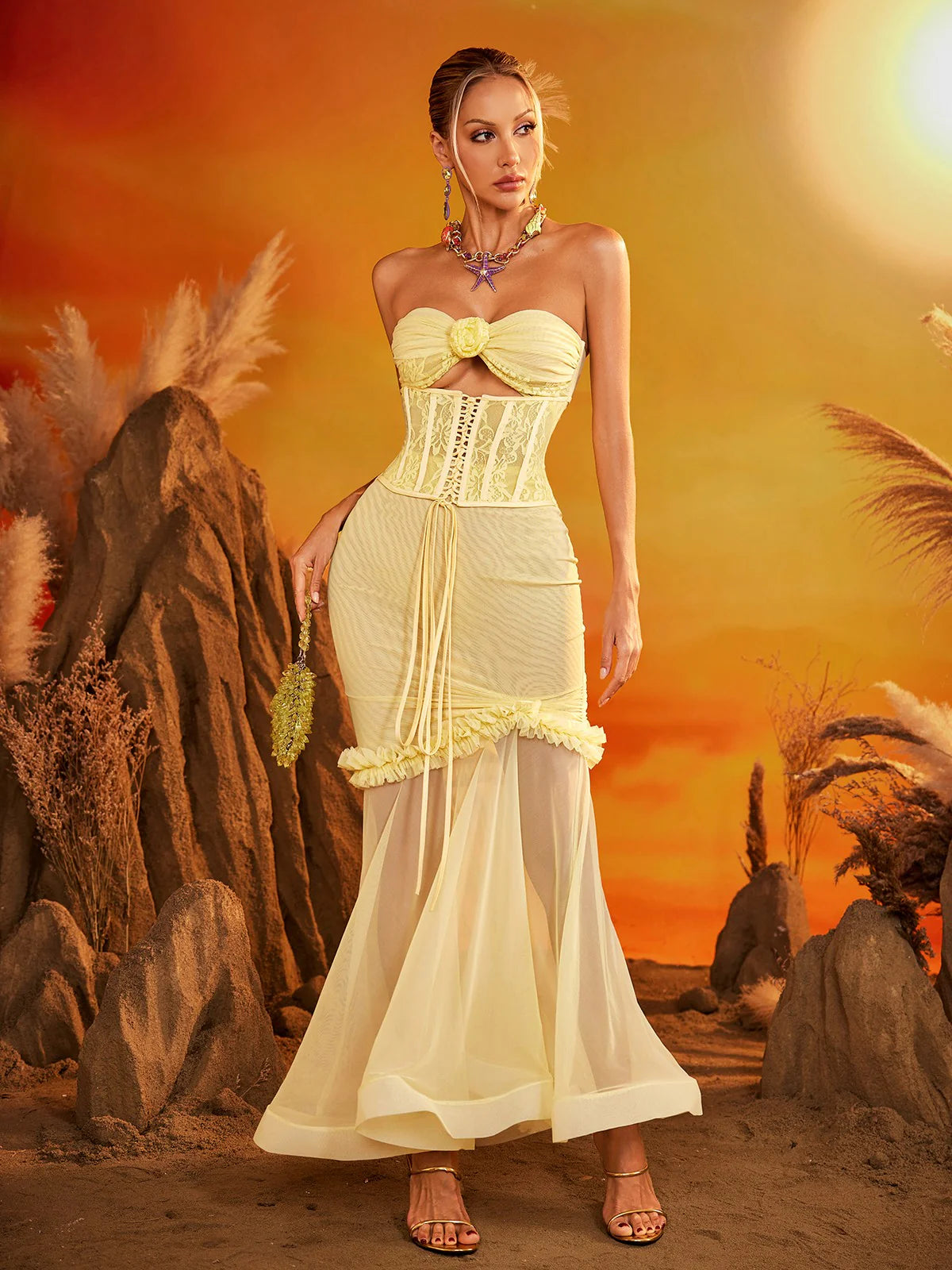 Yellow Corset Tulle Gown