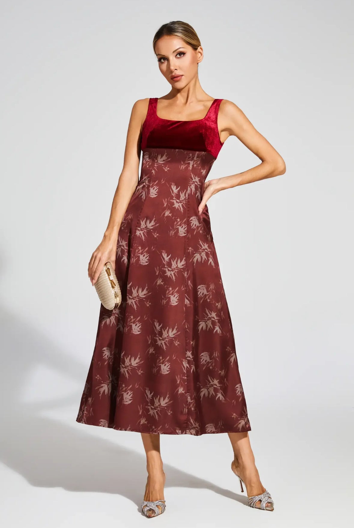 Red velvet midi dress