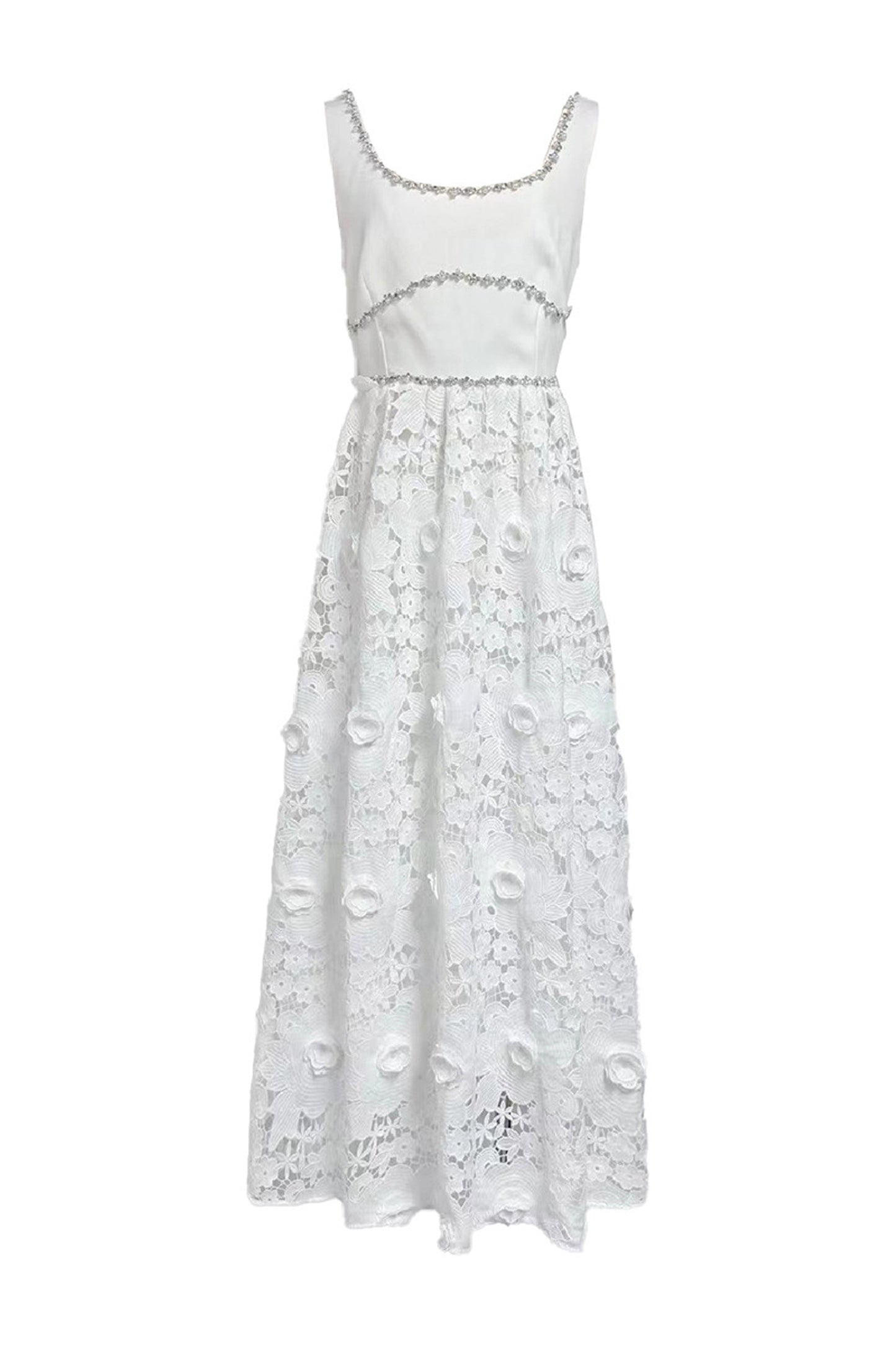 Livia Flower Embroidered Crystal Midi Dress