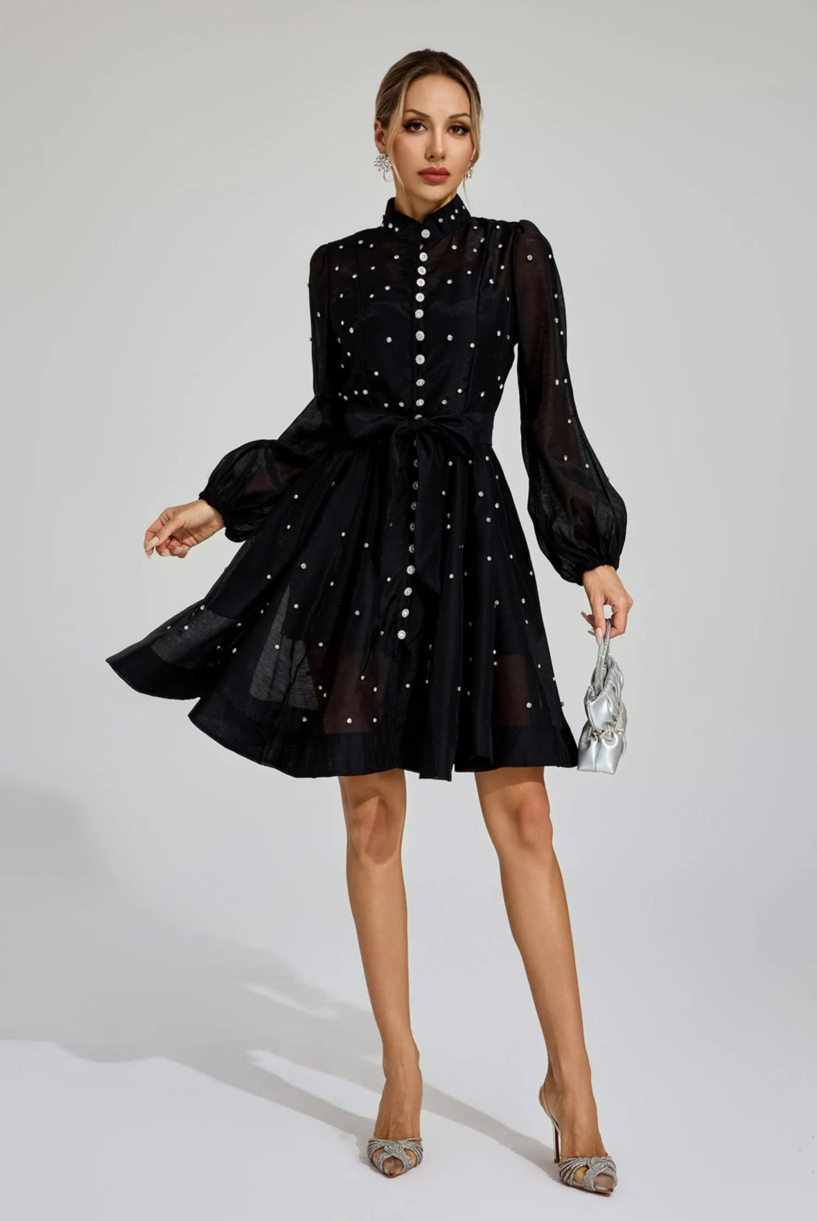 Amira Crystal Studded Flare Mini Dress