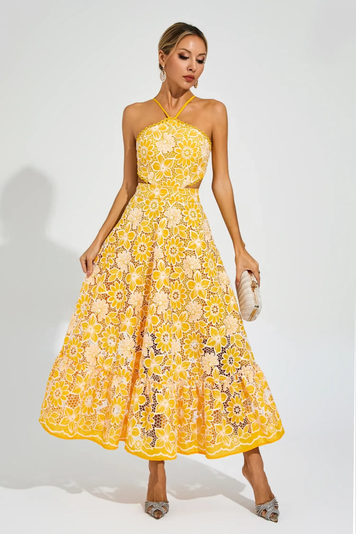 Fiora Embroidered Lace Midi Dress