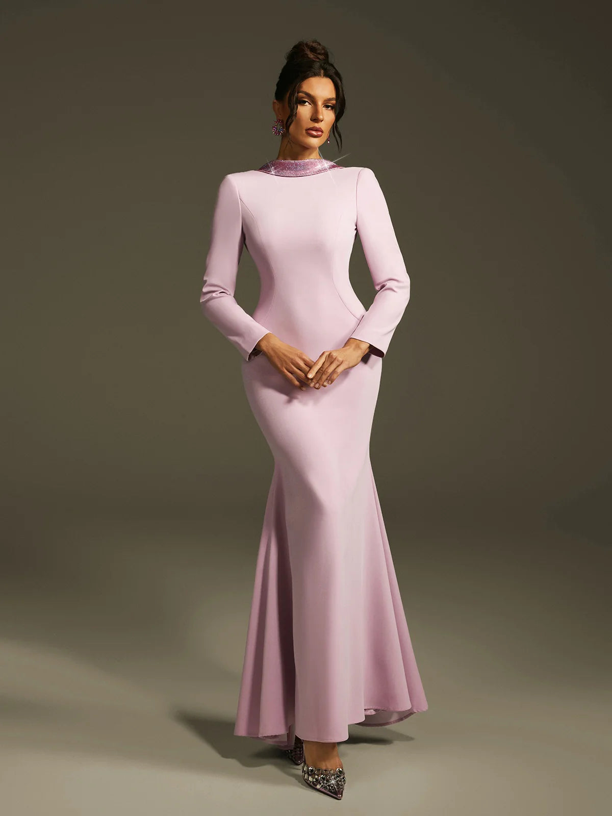 Lilac Crystal Rose Backless Gown