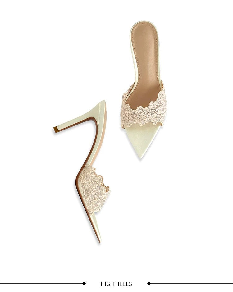 Midnight Lace Mule Heels