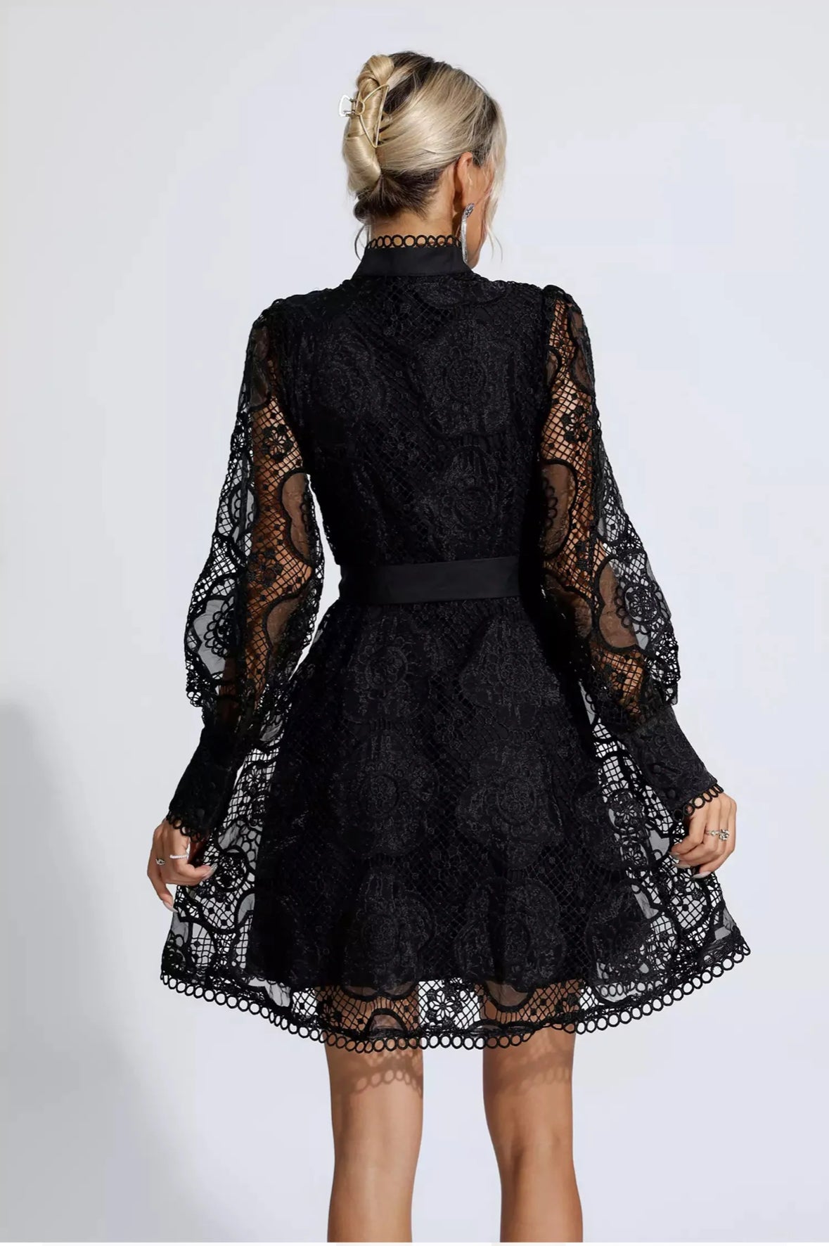 Floral lace tied black  mini dress