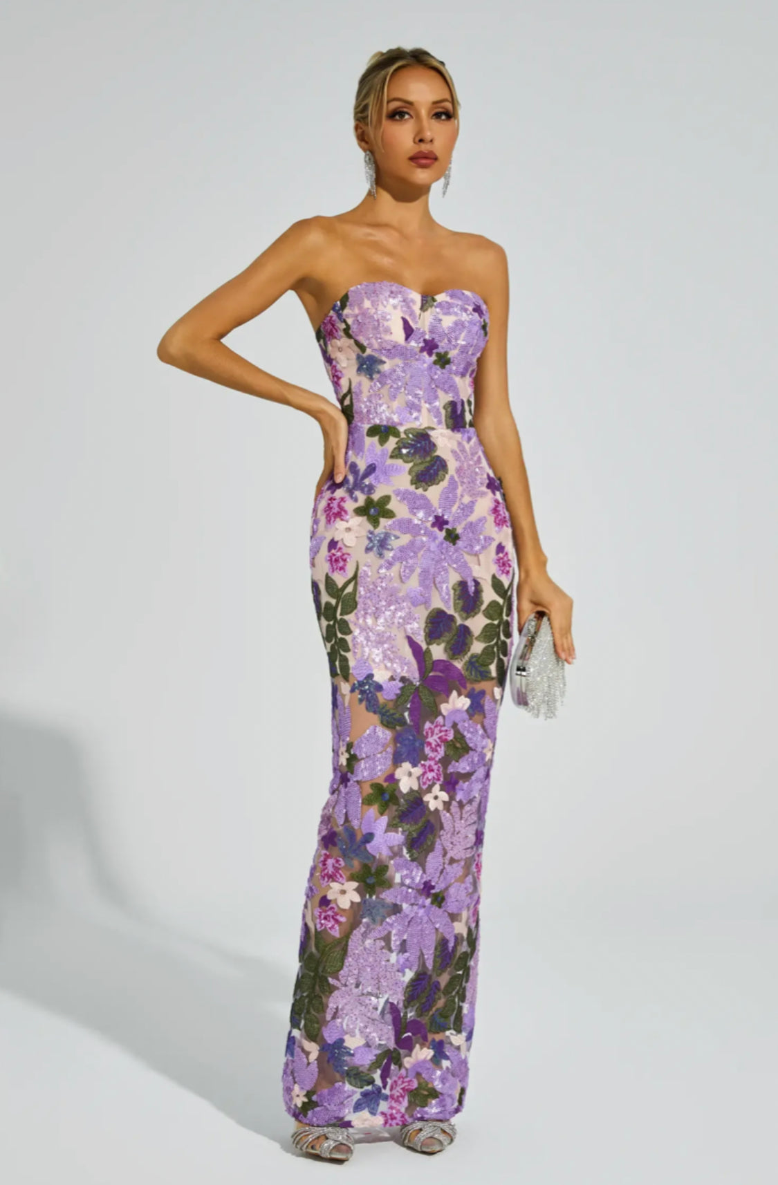 Kevine purple flower maxi dresssize S