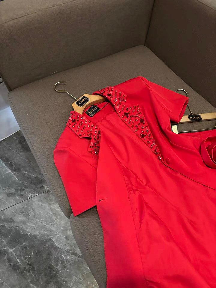 Camélia Flower Blazer Red Suit Set