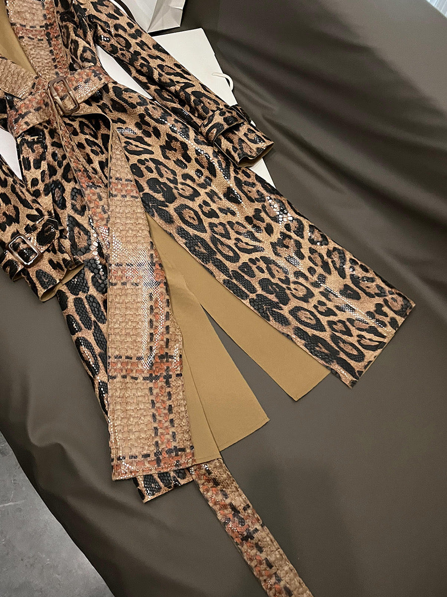 Leopard leather long coat (8141436813550)