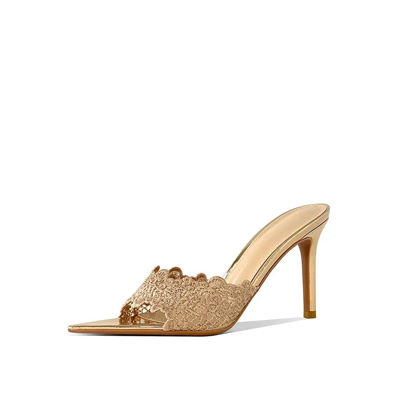 Midnight Lace Mule Heels
