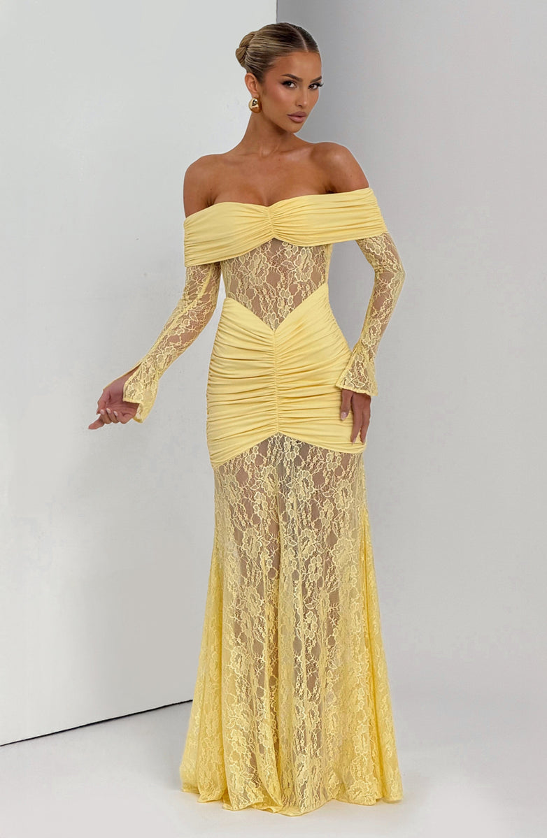 Amaya Ruched Lace Gown