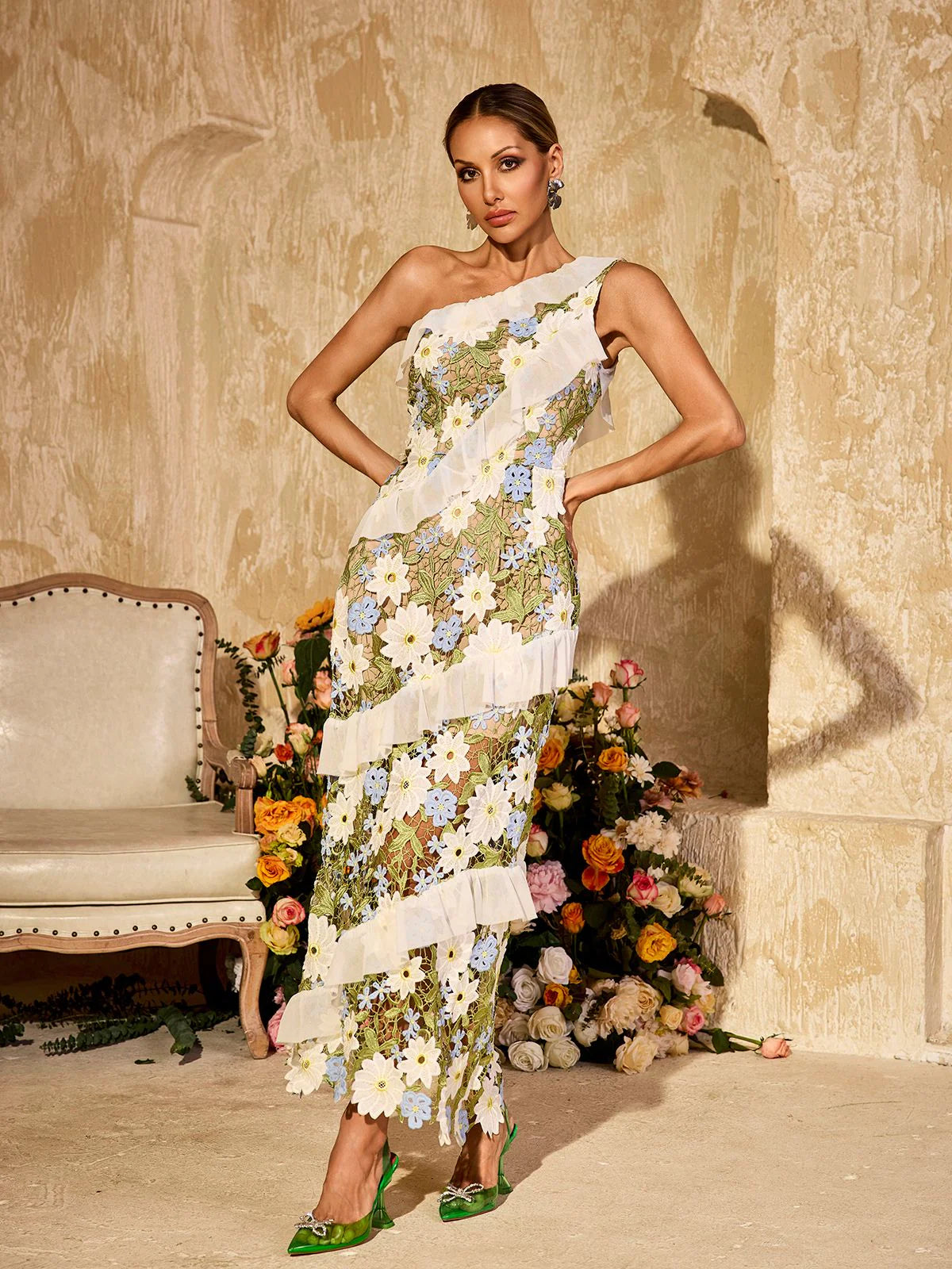 Gardenia One Shoulder Floral Gown