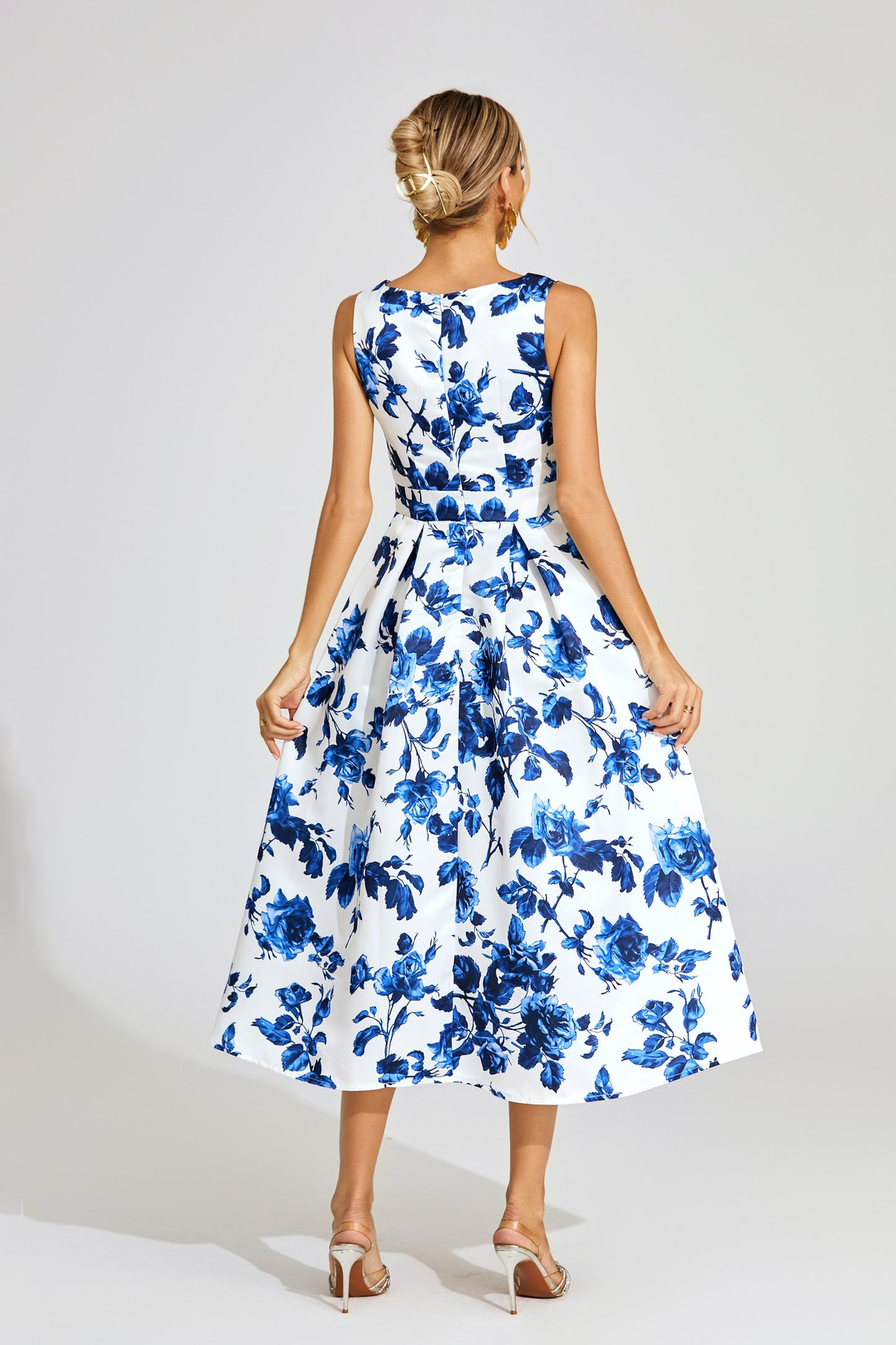 Azure Blossom A-Line Midi Dress