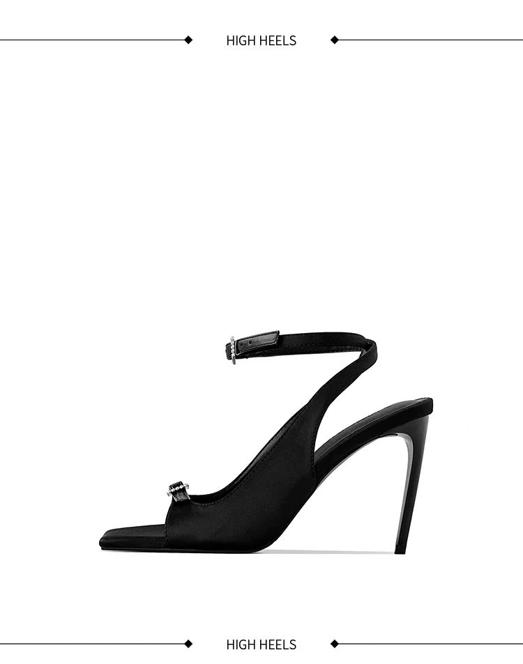 Celeste Satin Ankle Strap Slingback Heels