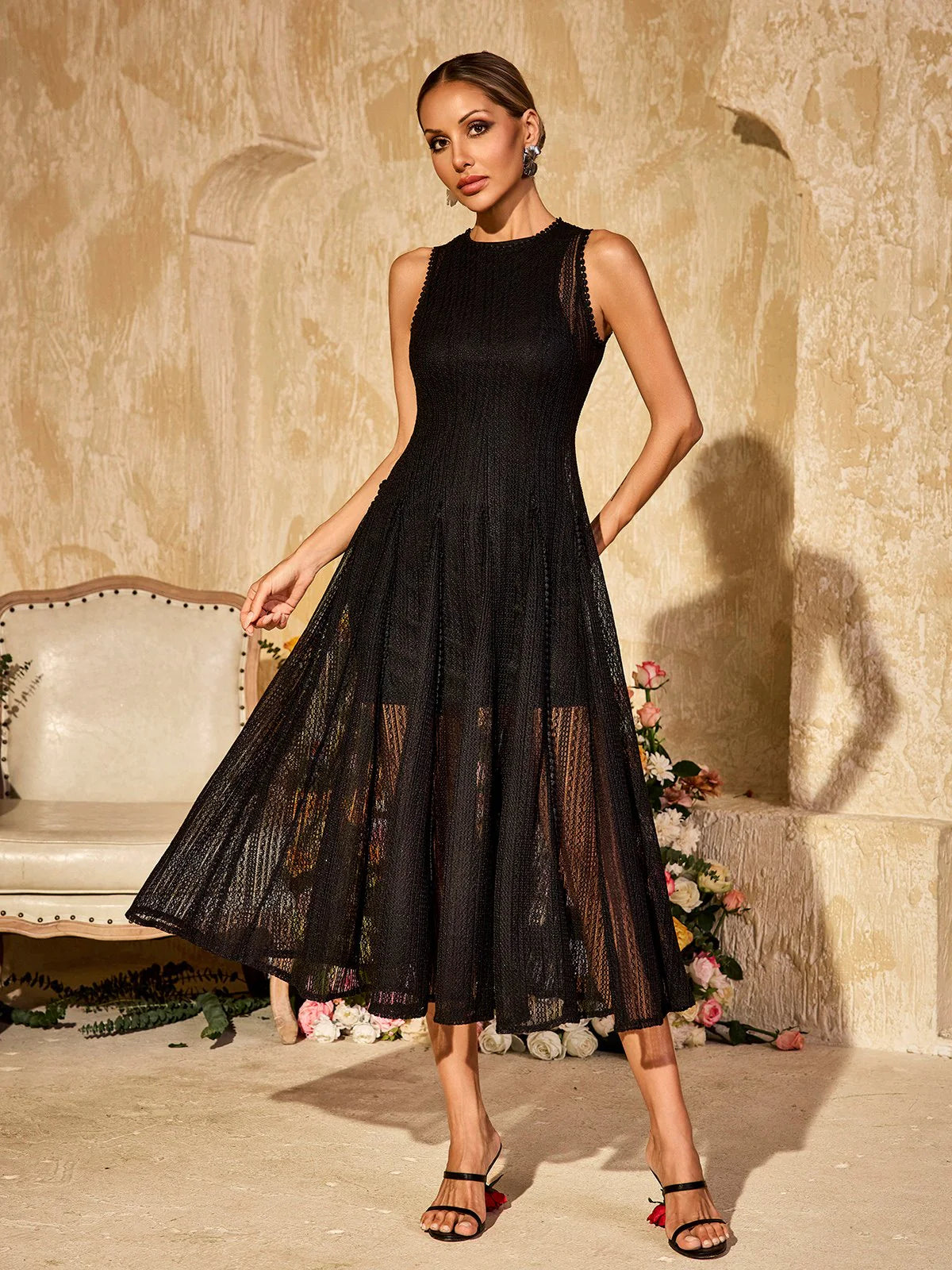 Éclat Noir Midi Dress