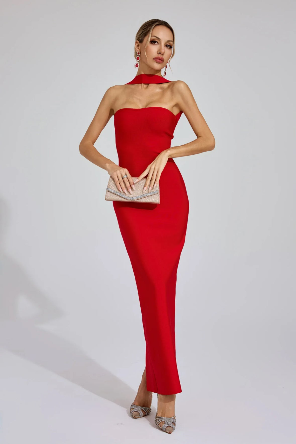 Bandage red maxi dress