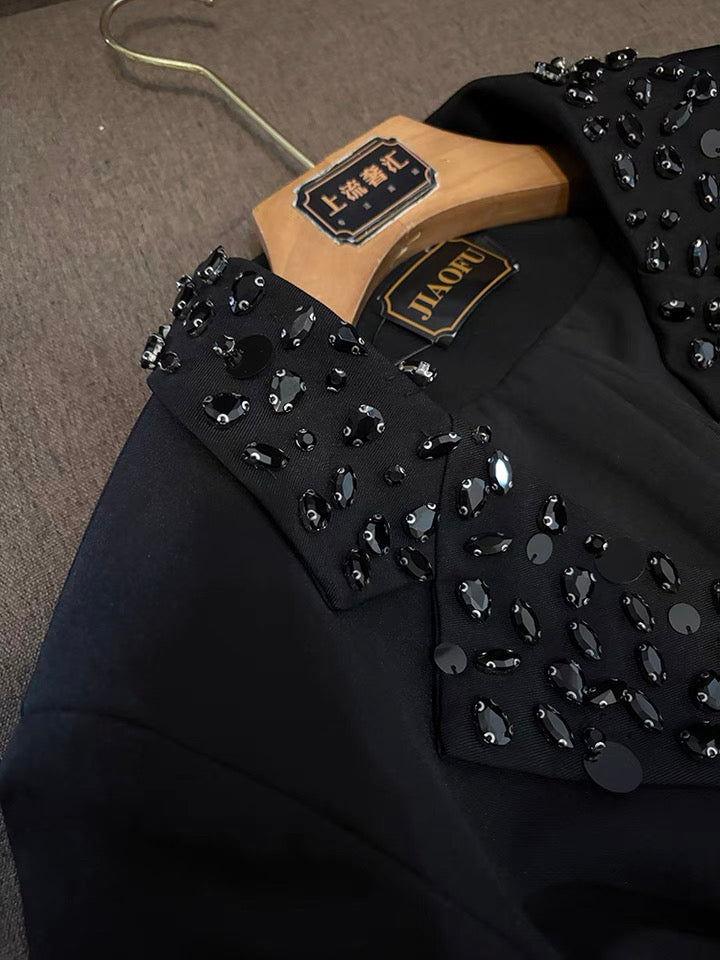 Camélia Flower Blazer Black Suit Set