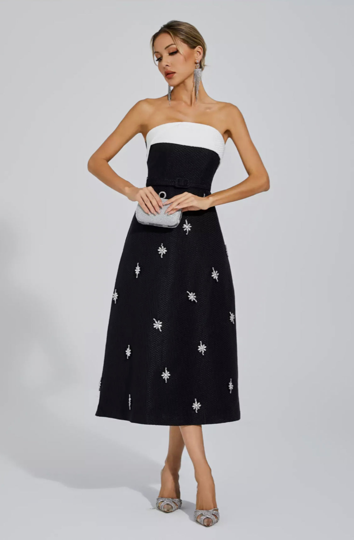 Emberlyn crystal tweed midi dress size S
