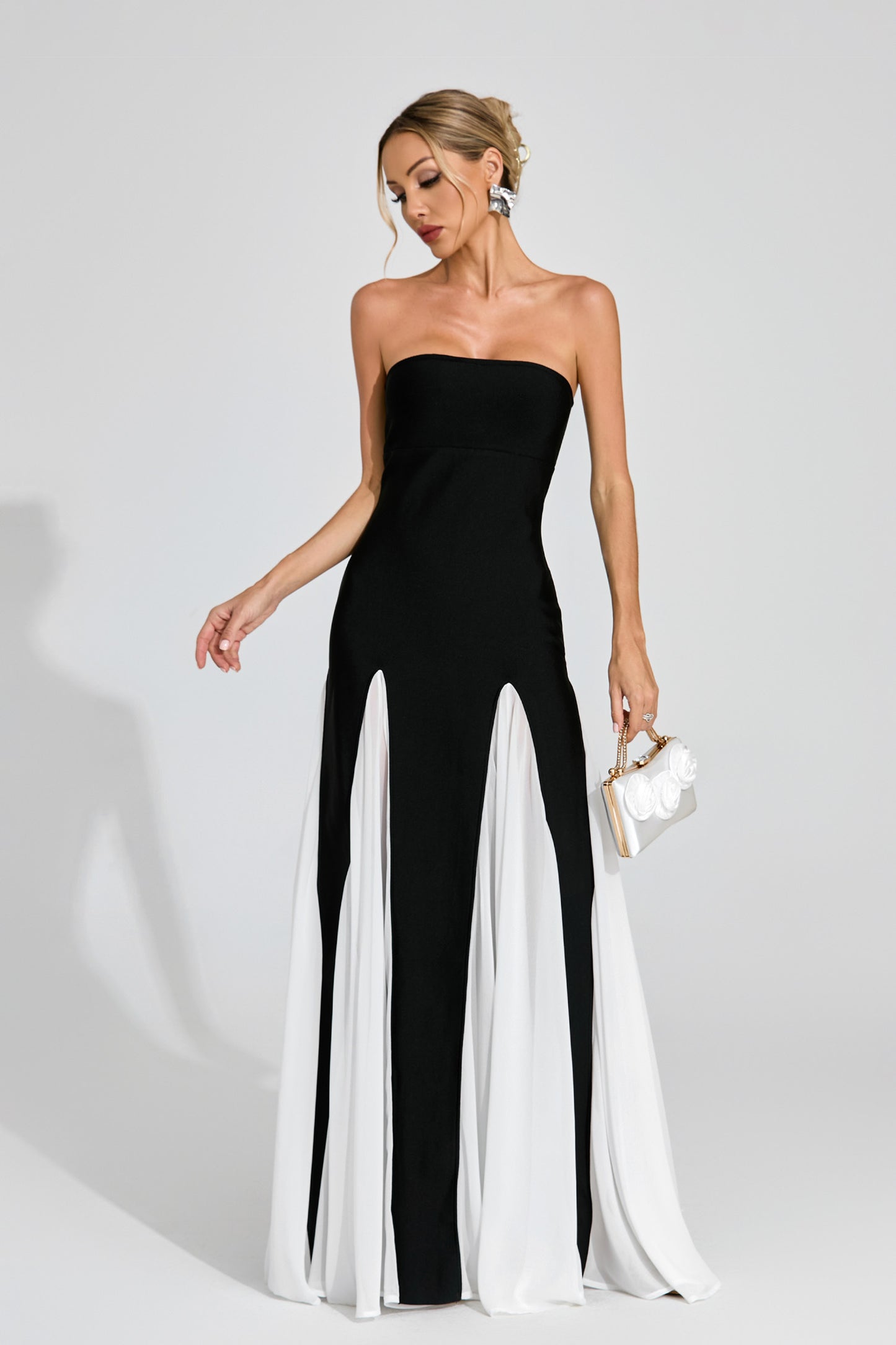 Monique Monochrome Strapless Evening Gown