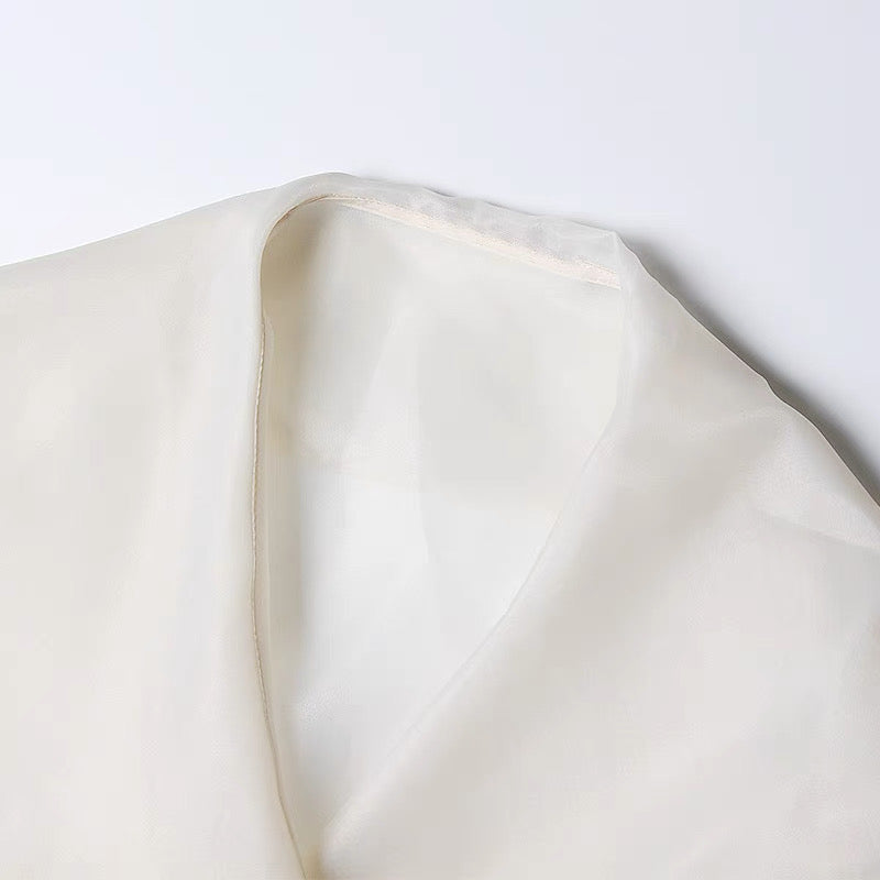 Semi Sheer Embroidered Wrap Blouse – Ivory
