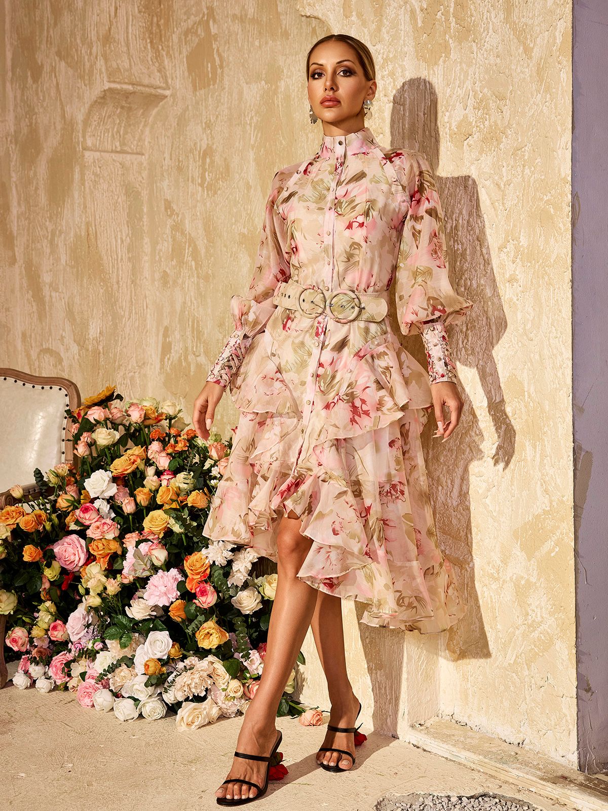 Rosabel Ruffle Shirt Midi Dress